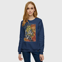 Свитшот хлопковый женский Woman with a Child and a Cat Абстракция, цвет: тёмно-синий — фото 2