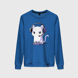 Свитшот хлопковый женский Котёнок игроман The kitten is a gambler, цвет: синий