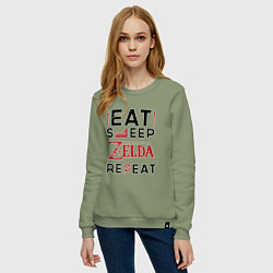 Свитшот хлопковый женский Надпись: Eat Sleep Zelda Repeat, цвет: авокадо — фото 2