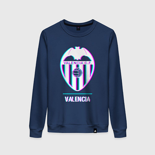Женский свитшот Valencia FC в стиле Glitch / Тёмно-синий – фото 1
