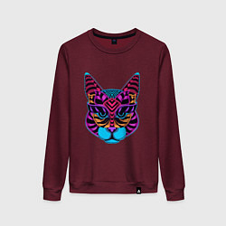 Свитшот хлопковый женский Кот гипноз, цвет: меланж-бордовый