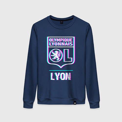 Женский свитшот Lyon FC в стиле Glitch / Тёмно-синий – фото 1