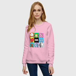 Свитшот хлопковый женский BT21 BTS к-поп, цвет: светло-розовый — фото 2