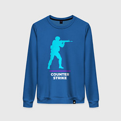 Свитшот хлопковый женский Символ Counter Strike в неоновых цветах, цвет: синий