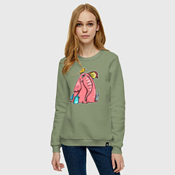 Свитшот хлопковый женский Розовая слоника со слонятами, цвет: авокадо — фото 2
