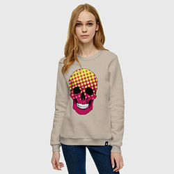 Свитшот хлопковый женский Pop-art skull, цвет: миндальный — фото 2