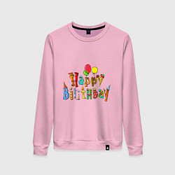 Свитшот хлопковый женский Happy birthday greetings, цвет: светло-розовый