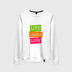 Свитшот хлопковый женский Live laugh love quote, цвет: белый