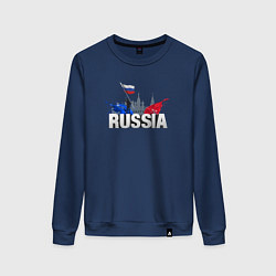 Свитшот хлопковый женский Russia объемный текст, цвет: тёмно-синий