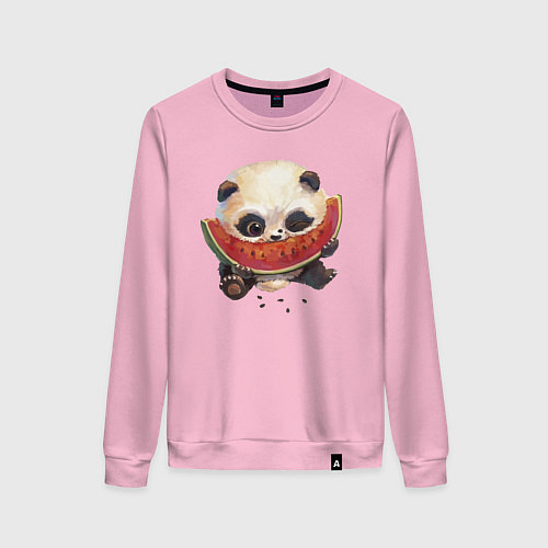 Женский свитшот Маленький панда ест арбуз / Светло-розовый – фото 1