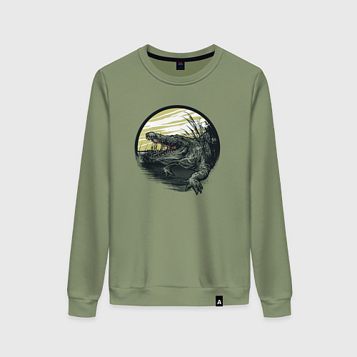 Женский свитшот Аллигатор в камышах / Авокадо – фото 1