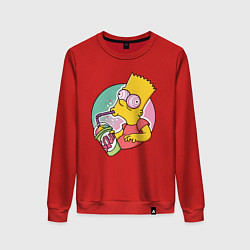 Свитшот хлопковый женский Барт Симпсон пьёт лимонад, цвет: красный