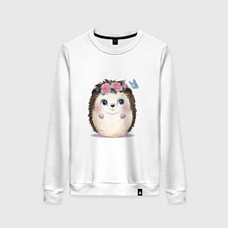 Свитшот хлопковый женский Hedgehog and roses, цвет: белый