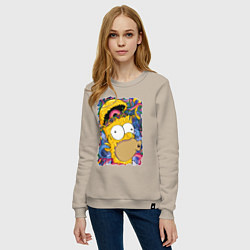 Свитшот хлопковый женский Мозг Гомера Симпсона - постер, цвет: миндальный — фото 2