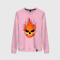 Свитшот хлопковый женский Огненный злой череп, цвет: светло-розовый