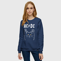 Свитшот хлопковый женский AC DC rock cat, цвет: тёмно-синий — фото 2