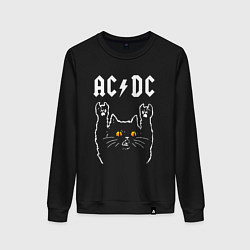 Свитшот хлопковый женский AC DC rock cat, цвет: черный
