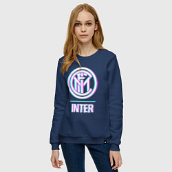 Свитшот хлопковый женский Inter FC в стиле glitch, цвет: тёмно-синий — фото 2
