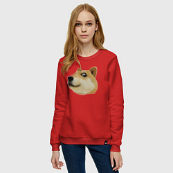Свитшот хлопковый женский Объёмный пиксельный пёс Доге внимательно смотрит, цвет: красный — фото 2