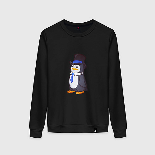 Женский свитшот Пингвин в цилиндре / Черный – фото 1