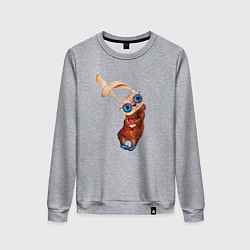 Свитшот хлопковый женский Кролик в очках обнимает сердечко, цвет: меланж