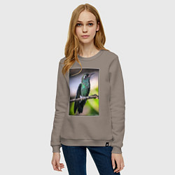 Свитшот хлопковый женский Колибри на ветке, цвет: утренний латте — фото 2