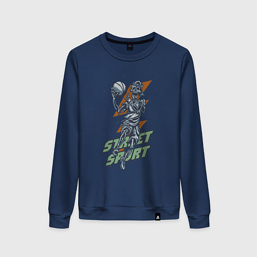 Женский свитшот Скелет играет в стритбол / Тёмно-синий – фото 1