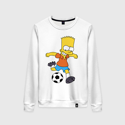 Женский свитшот Барт Симпсон бьёт по футбольному мячу / Белый – фото 1