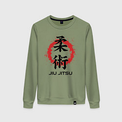 Свитшот хлопковый женский Jiu jitsu red splashes logo, цвет: авокадо