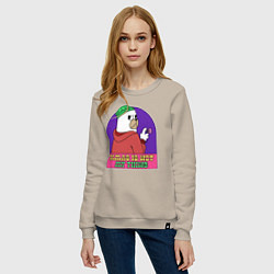 Свитшот хлопковый женский Xmas is not my thing, цвет: миндальный — фото 2
