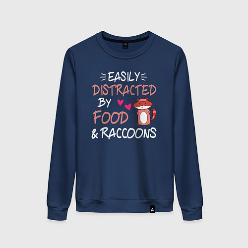 Женский свитшот Легко отвлекаюсь на еду и енотов / Тёмно-синий – фото 1