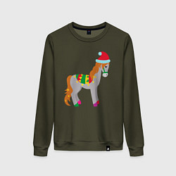 Свитшот хлопковый женский Праздничная лошадкa, цвет: хаки