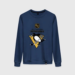 Свитшот хлопковый женский Питтсбург Пингвинз НХЛ логотип, цвет: тёмно-синий