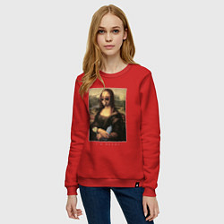 Свитшот хлопковый женский Новая Джоконда - Мона Лиза коллаж, цвет: красный — фото 2
