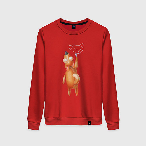 Женский свитшот Рыжая собачка пишет мелом / Красный – фото 1