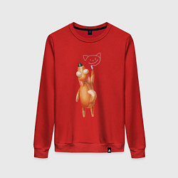 Свитшот хлопковый женский Рыжая собачка пишет мелом, цвет: красный