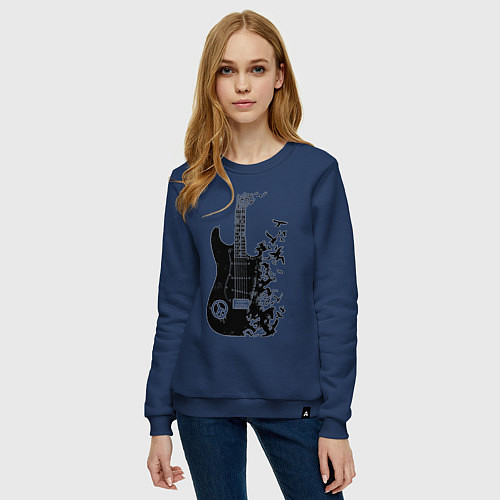Женский свитшот Гитара и птицы / Тёмно-синий – фото 3