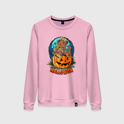 Свитшот хлопковый женский Halloween - Мишка на тыкве, цвет: светло-розовый