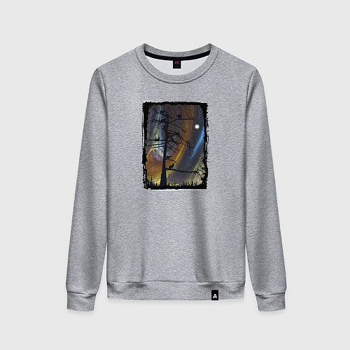 Женский свитшот Кошки на дереве и северное сияние / Меланж – фото 1