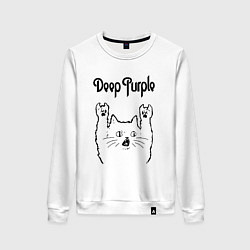 Свитшот хлопковый женский Deep Purple - rock cat, цвет: белый