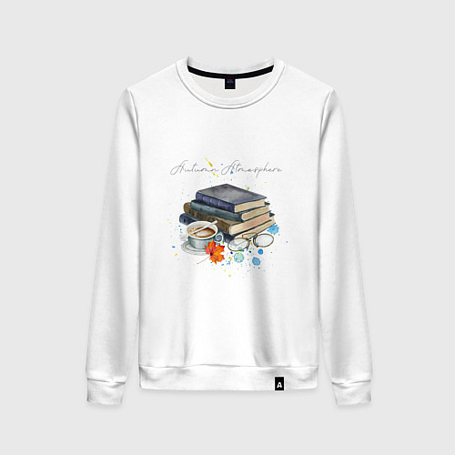 Женский свитшот Autumn atmosphere with books and coffee / Белый – фото 1