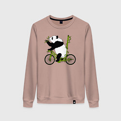 Свитшот хлопковый женский Панда на велосипеде с бамбуком, цвет: пыльно-розовый
