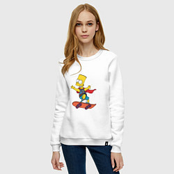 Свитшот хлопковый женский Барт Симпсон на скейте, цвет: белый — фото 2