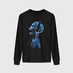 Свитшот хлопковый женский Скелет в наушниках - меломан, цвет: черный