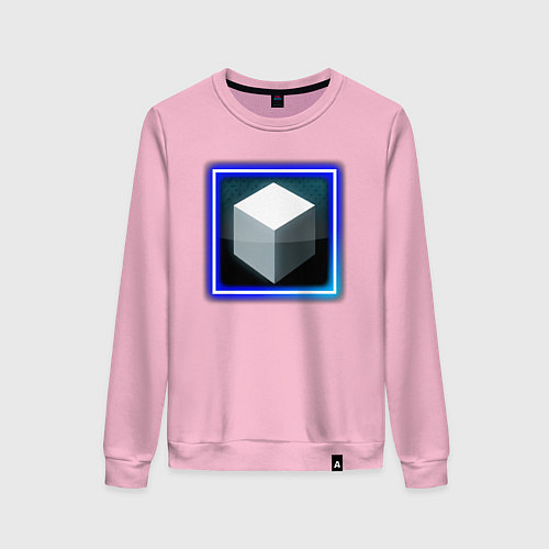 Женский свитшот Белый геометрический куб с сиянием / Светло-розовый – фото 1