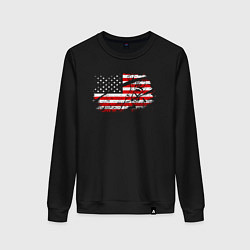 Свитшот хлопковый женский Флаг США с хоккеистом, цвет: черный