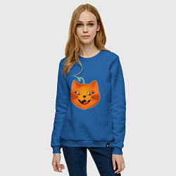 Свитшот хлопковый женский Рыжий кот Джек похож на тыкву, Хэллоуин, цвет: синий — фото 2