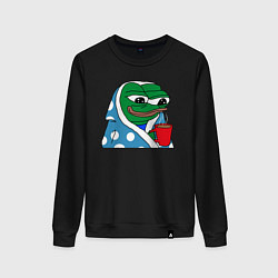 Свитшот хлопковый женский Frog Pepe мем, цвет: черный