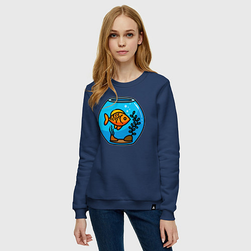 Женский свитшот Аквариум с золотой рыбкой / Тёмно-синий – фото 3