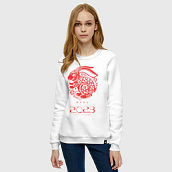 Свитшот хлопковый женский Year of the rabbit 2023, cappy chinese new year, цвет: белый — фото 2